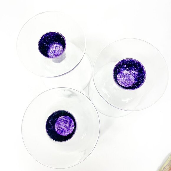Denby Storm Low Water Goblets Glasses Set Of 3 Purple Stemmed - Picture 5 of 5